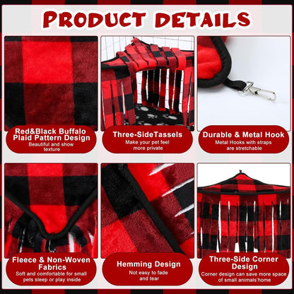 Huwena 4 Pcs Guinea Pig Hideout Christmas Plaid Fleece Hideaway Toys Cage Accessories Small Animals Corner Triangular Hammock Hamster Ferret Playing Sleeping Bed for Hedgehog Bunny Chinchillas