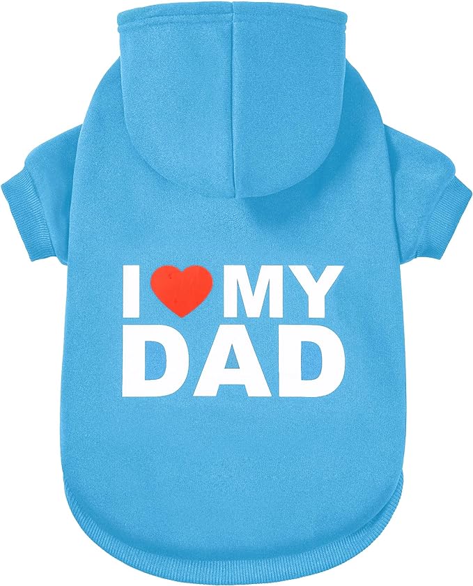 GreenJoy Dog Sweater Dog Hoodie Cold Weather Dog Coat Hooded Sweatshirt for Puppies,Cats, Small Medium Large Dogs (Blue(I Love My Dad), Medium)
