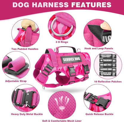 WINSEE Service Dog Vest Harness for Medium Dog, Tactical Working MOLLE Vest with 10 Pet Patches, No Pull Heavy Duty Harness for Training Walking