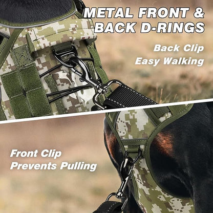 WINGOIN Tactical Dog Harness for Small Dogs, Heavy Duty No Pull Harness with Handle, Adjustable Reflective Military K9 Pet Vest for French Bulldog, Pug, Walking, Hunting, Green Camo (S)