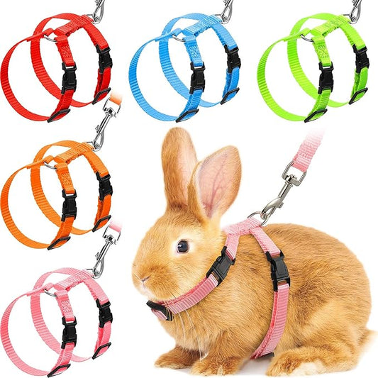 Outus 5 Pieces Adjustable Rabbit Harness and Leash Set Escape Proof Bunny Harness Vest for Pet Running Walk Jogging Bunny Cat Puppy Kitten Ferret and Other Small Pet(Fresh Color)