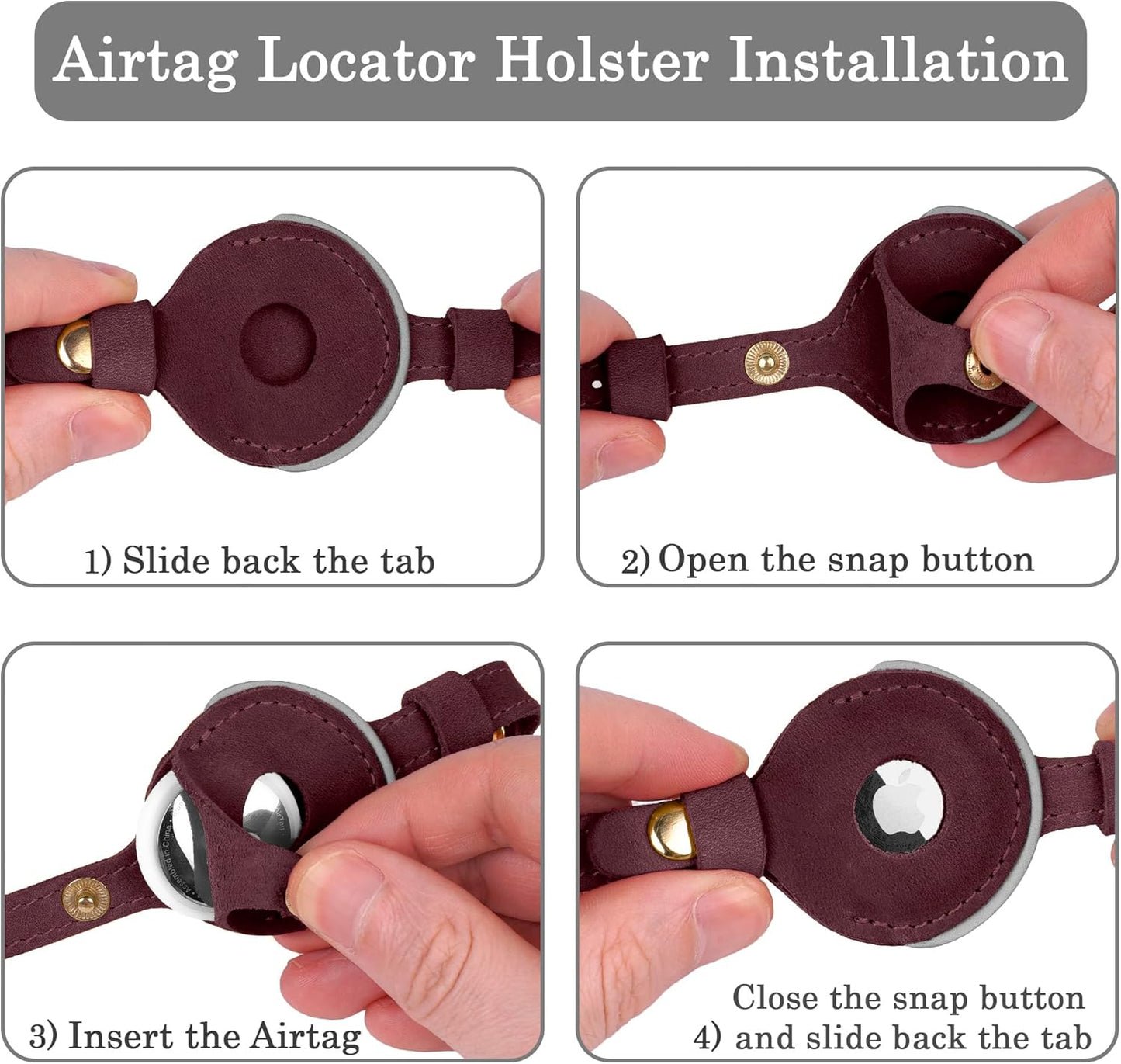 OOPSDOGGY Reflective Leather AirTag Cat Collar with Bell - Non Breakaway Adjustable Pet Collar with Apple Air Tag Holder - Lightweight GPS Kitten Collars for Small Dogs Puppy (Burgundy)