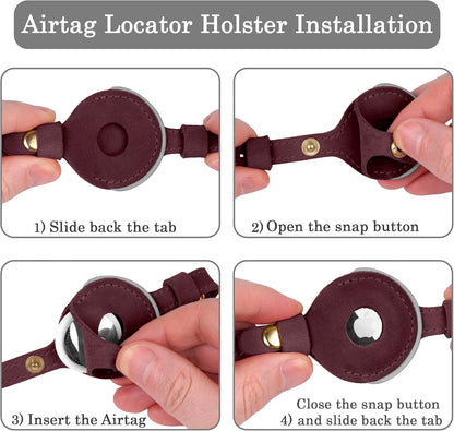 OOPSDOGGY Reflective Leather AirTag Cat Collar with Bell - Non Breakaway Adjustable Pet Collar with Apple Air Tag Holder - Lightweight GPS Kitten Collars for Small Dogs Puppy (Burgundy)