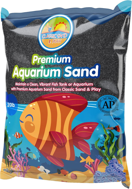CLASSIC SAND & PLAY Natural Aquarium Sand for Freshwater and Saltwater Tanks, 20 lb. Bag, Improves Filter Life and Filtration Process, Pre-Washed Fine Sand, Black