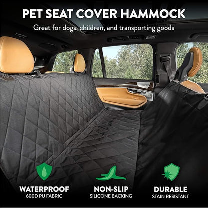 Plush Paws Products Premium Rear Car Seat Protector w/Hammock | Washable & Waterproof Back Seat Dog Cover for Car, Truck, & SUV | Nonslip, Tear Resistant Pet Seat Cover | Small Black