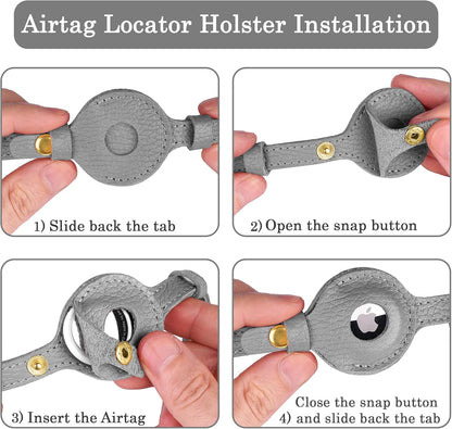 OOPSDOGGY Leather AirTag Cat Collar with Bell - Non Breakaway Kitten Collar with Apple Air Tag Holder - Lightweight GPS Pet Collars for Girl Boy Cats, Small Dogs, Puppies (Gray)