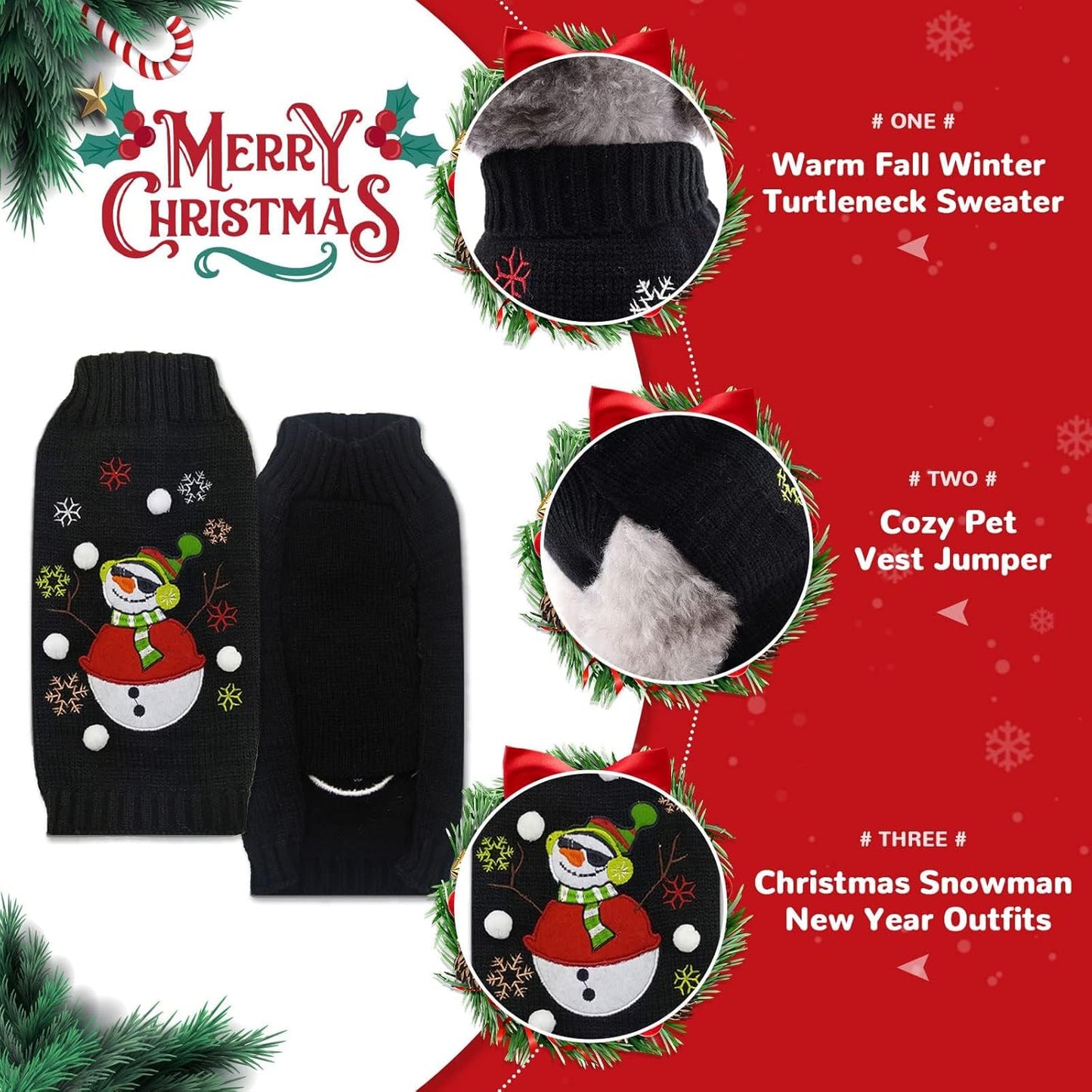 PETCARE Christmas Dog Sweaters Black Snowman Ugly Snow Xmas Puppy Costume Pet Holiday New Year Fall Winter Dog Clothes for Small Medium Large Dogs Cats Pullover Cat Sweaters Outfits