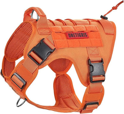 OneTigris Tactical Dog Harness Vest,No-Pull Service Dog Vest with Hook & Loop Panels,Adjustable Dog Vest Harness for Walking Hiking Training(Orange,M)