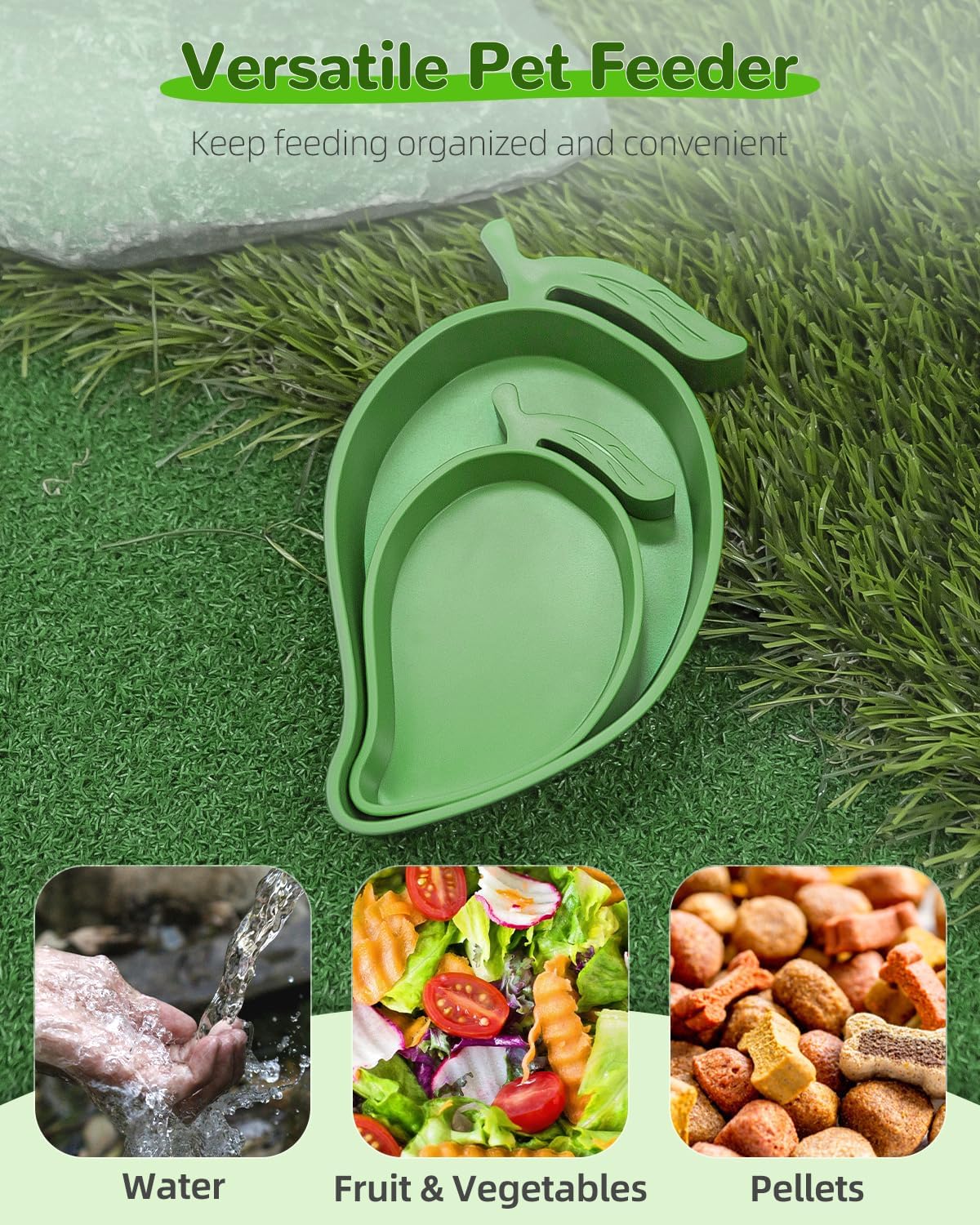 Pawfly 2 Pcs Reptile Water Bowl, Tortoise Water Dish, Food & Water Feeder, Cute Mango Feeding Dish, Tortoise Habitat Accessories for Turtle, Gecko, Bearded Dragon & Lizard, 2 Sizes