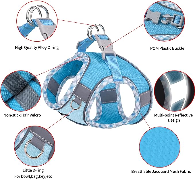 AIITLE Small Dog Harness - Breathable Double-Layer Jacquard No-Choke Vest, Durable Anti-Tear Fabric with Reflective Trim - Perfect for Running, Parties, Daily Walks (Blue, XS)
