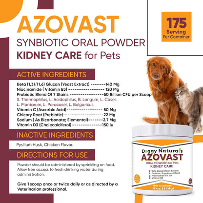 Azovast Powder Kidney Restores & Kidney Powder for Dogs & Cats, (4 Oz) - (175 Scoop/Jar) NO Refrigeration Required - Help Support Kidney Function & Manage Renal Toxins (Made in U.S.A) (4 Oz)