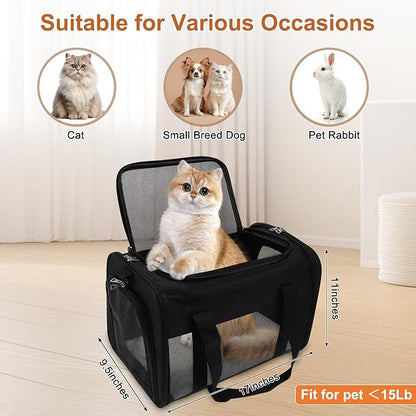 Pet Carrier, Breathable Mesh Design, Soft Cat Carrier with Shoulder Strap, Comfortable Travel Solution, Black