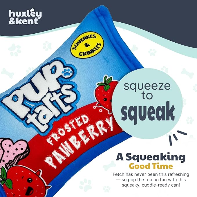 Huxley & Kent Funny Dog Toy w/Squeaker – Power Plush Squeaky Dog Toys for Small, Medium & Large Dogs – Soft Stuffed Animal for Indoor Play & Fetch - Pup-Tarts Frosted Pawberry, Small