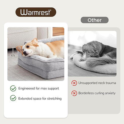 Orthopedic Dog Beds for Medium Size Dogs, Waterproof Egg-Crate Foam Pet Couch Bed with Soft Sides, Non-Slip Dog Sofa with Flannel Removable Washable Cover, 28" Supportive Pet Sofa, Light Grey