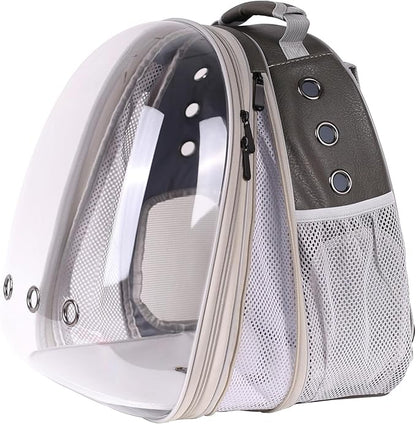Front Extension Cat Backpack Carrier Cage for Large Cat, Up to 20 Pounds, Synthetic Leather Space Capsule Clear Bubble Window, Pet Carry Transport Book Bag