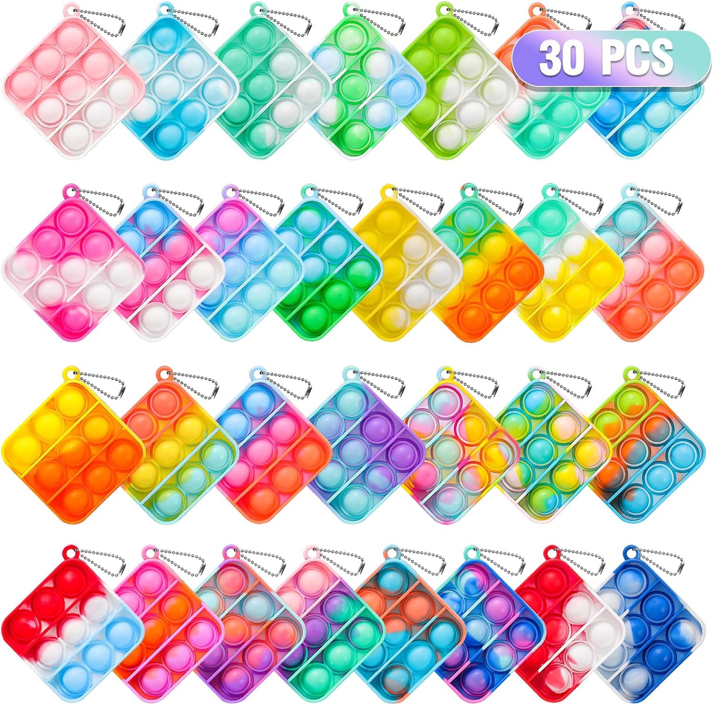 Pop Fidget Toys Bulk Its Party Favors for Kids 4-8 8-12 30 Pack Mini Pop Keychain It Christmas Stocking Stuffers for Kids Toy Fidgets for Classroom Prizes Student Gifts Birthday Goodie Bag Stuffers