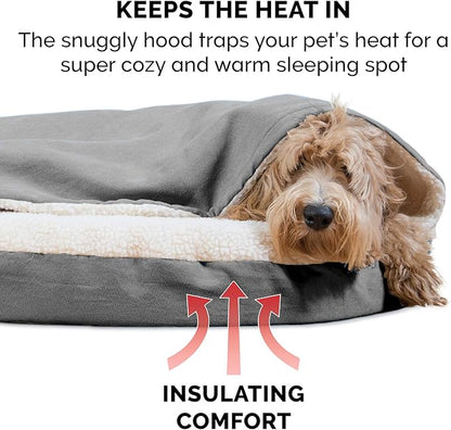 Furhaven 35" Round Orthopedic Dog Bed for Large/Medium Dogs w/ Removable Washable Cover, For Dogs Up to 50 lbs - Sherpa & Suede Snuggery - Gray, 35-inch