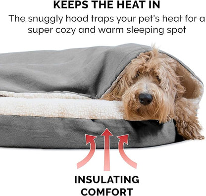 Furhaven 44" Round Orthopedic Dog Bed for Large Dogs w/ Removable Washable Cover, For Dogs Up to 80 lbs - Sherpa & Suede Snuggery - Gray, 44-inch