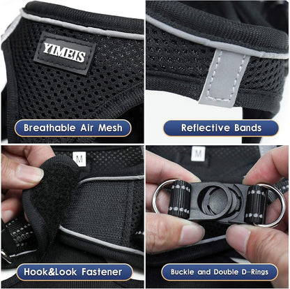 YIMEIS Dog Harness and Leash Set, No Pull Soft Mesh Pet Harness, Reflective Adjustable Puppy Vest for Small Medium Large Dogs, Cats (Black, X-Small (Pack of 1))