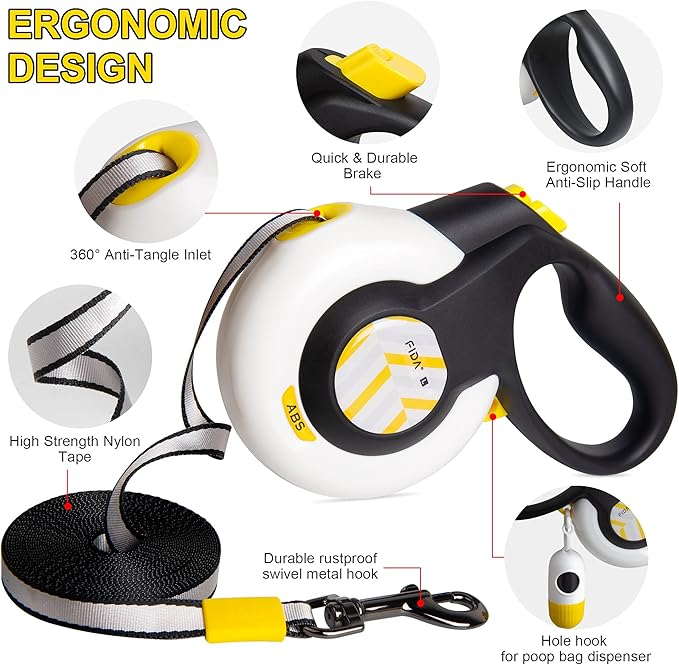 FIDA AutoBrake Retractable Dog Leash. Advanced Patented Design for Dog Pulling, 16 ft Heavy Duty No Pull Pet Walking Leash for Large Breeds. Tangle Free, Soft Grip, Large Size