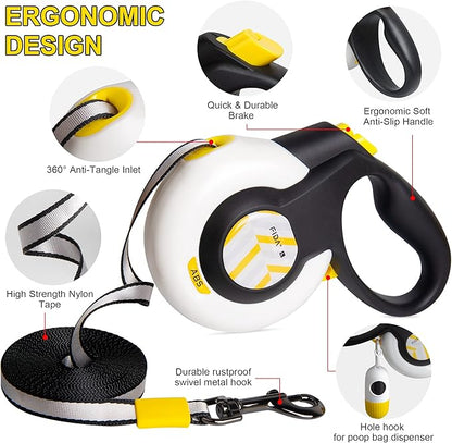 FIDA AutoBrake Retractable Dog Leash. Advanced Patented Design for Dog Pulling, 16 ft Heavy Duty No Pull Pet Walking Leash for Large Breeds. Tangle Free, Soft Grip, Large Size