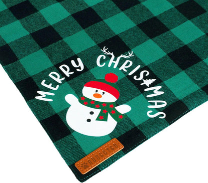ADOGGYGO Christmas Dog Bandanas, Red Green Plaid Pet Scarf, Premium Cotton Fabric, Xmas Santa Snowman Christmas Bandanas for Extra Large Dogs Pets (X-Large)