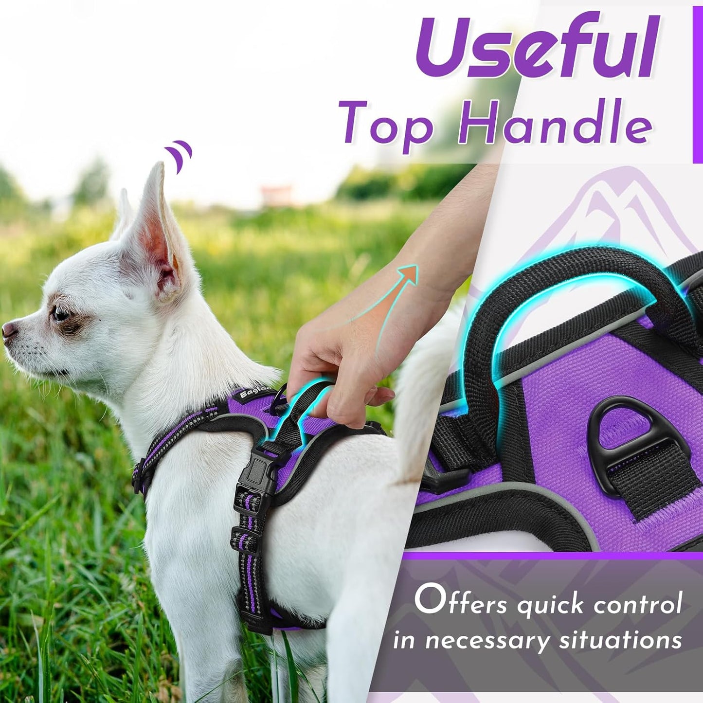 Eagloo Small Dog Harness No Pull, Service Vest with Reflective Strips and Control Handle, Adjustable and Comfortable for Walking, No Choke Pet Harness with 2 Metal Rings, Purple, XS
