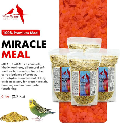 Morning Bird Miracle Meal 6 lbs. (4 Pack 1.5 Each) – Soft Food for Birds with Vitamins & Supplements – Packed with Protein, Minerals & Amino Energy – Promotes Strong Feathers & Overall Wellness