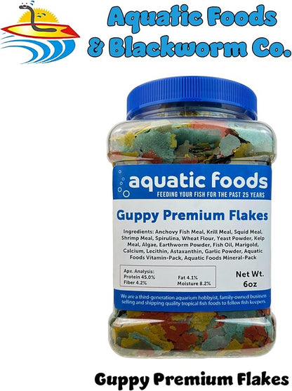 Aquatic Foods Inc. Premium Guppy and Endler Flake Food Also for Tetras, Zebras, All Nano and Micro Fish Also Pellet Mix, Wafer Mix Included…6oz