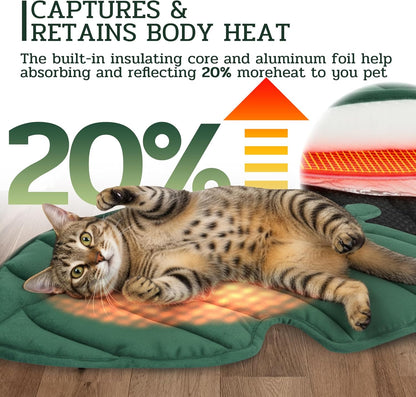 NWK Green Leaf Shaped Self Warming Cat Bed Mat, Thermal Dog Mat Cat Pad, Washable, Non-Slip Bottom for Sofa & Crate & Kennel & Car Seat (Green Leaf, Medium (25.5'' X 19''))