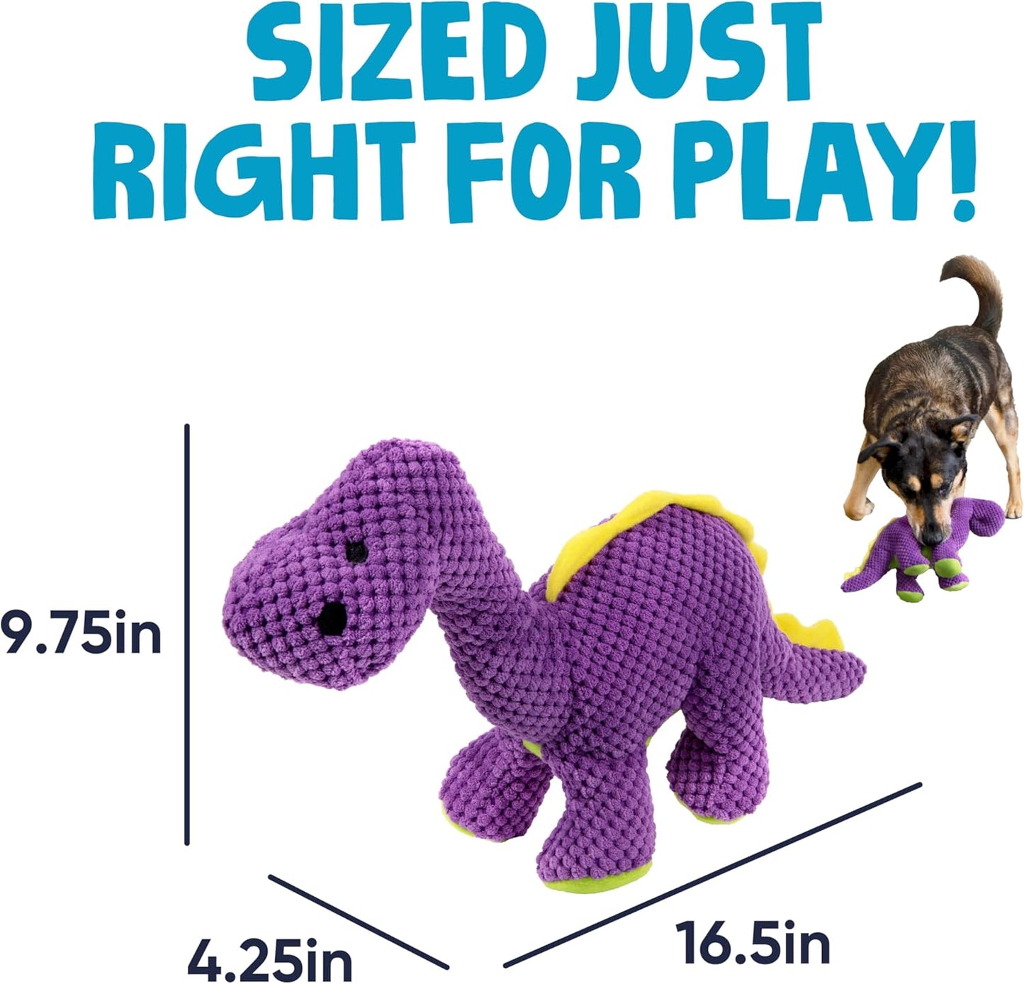 goDog Dinos Bruto Checkers Tough Plush Toy with Chew Guard Technology, Durable Checkered Fabric & Squeaker for Active Play, Purple, Large
