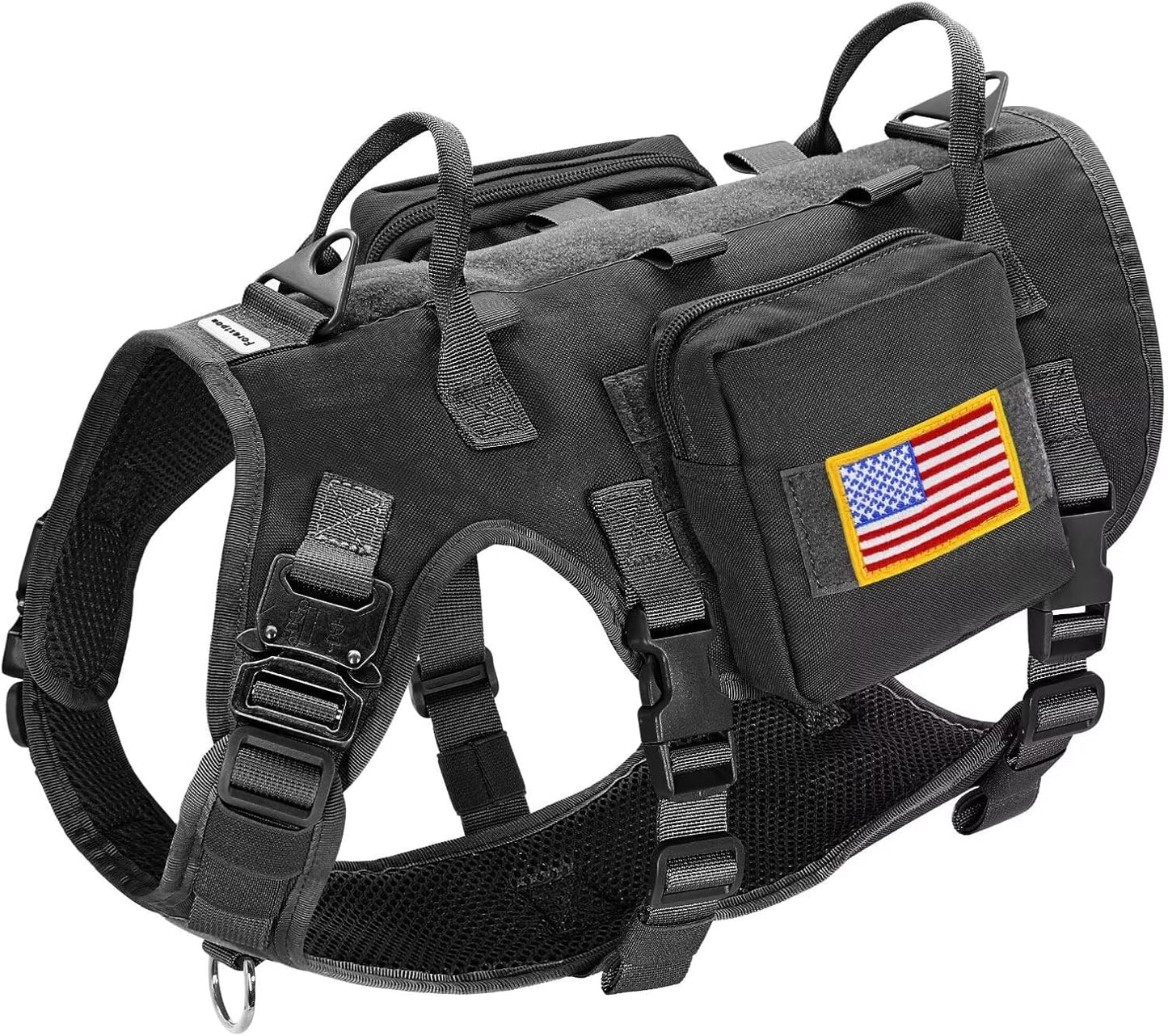 Forestpaw Dog Harness Medium Sized,Tactical Dog Harness with Handle,No Pull Military Style Service Dog Vest with Pockets Adjustable for Medium Dogs,Black,Chest 19.5-41.5"