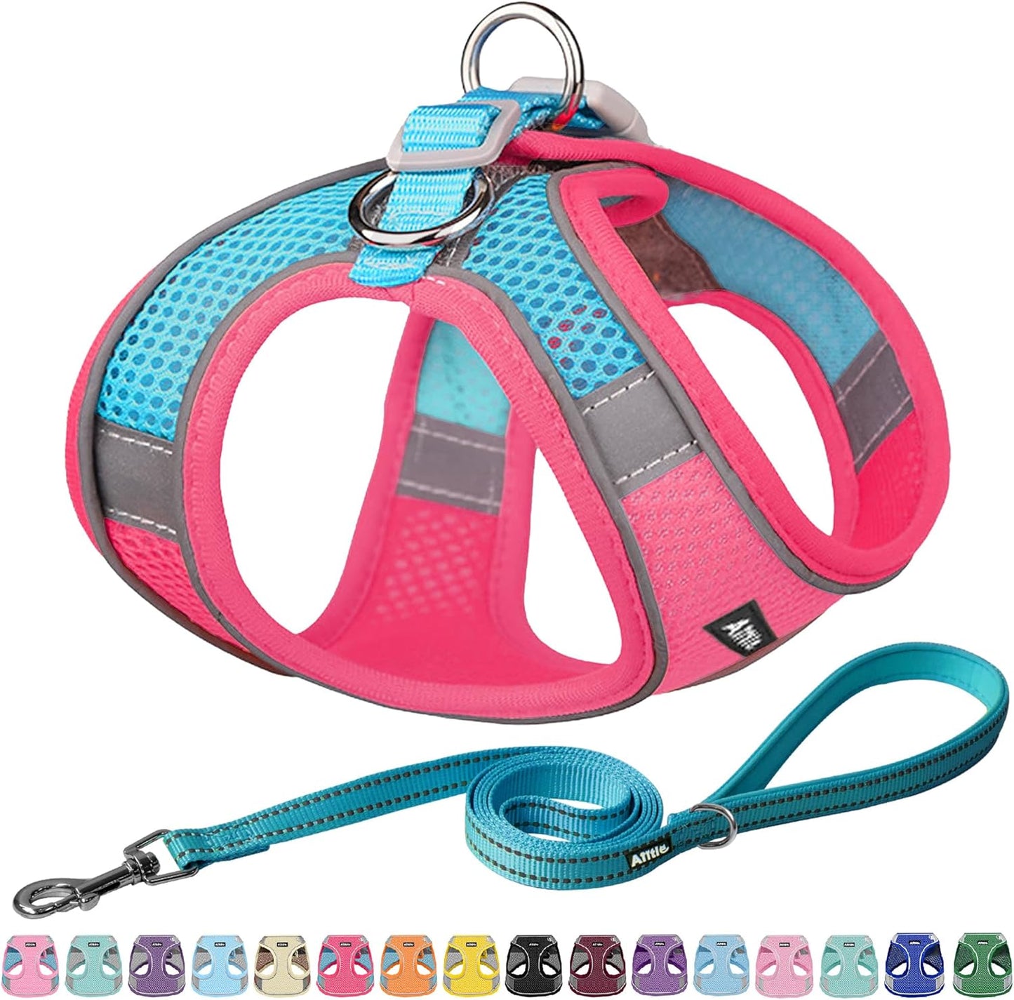 AIITLE Comfortable Dog Harness and Leash Set for Walking - Summer Step in Vest Harness,Reflective Bands, Adjustable No Pull Puppy Essentials, for Small Dogs and House Cats Hot Pink XS
