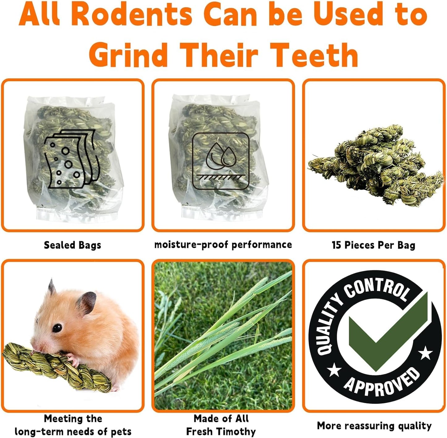 Hamiledyi 15 PCS Rabbit Chew Toys for Teeth - Timothy Hay Treats and Sticks - Natural Grass Chew Toys for Bunnies Guinea Pigs Hamsters and Chinchillas - Bunny Teeth Care