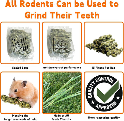 Hamiledyi 15 PCS Rabbit Chew Toys for Teeth - Timothy Hay Treats and Sticks - Natural Grass Chew Toys for Bunnies Guinea Pigs Hamsters and Chinchillas - Bunny Teeth Care