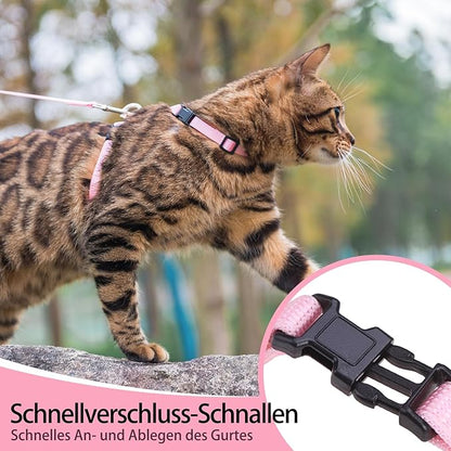 PUPTECK Adjustable Cat Harness and Leash Set Escape Proof Kitten Strap Collar for Walking Travel, Pink, M