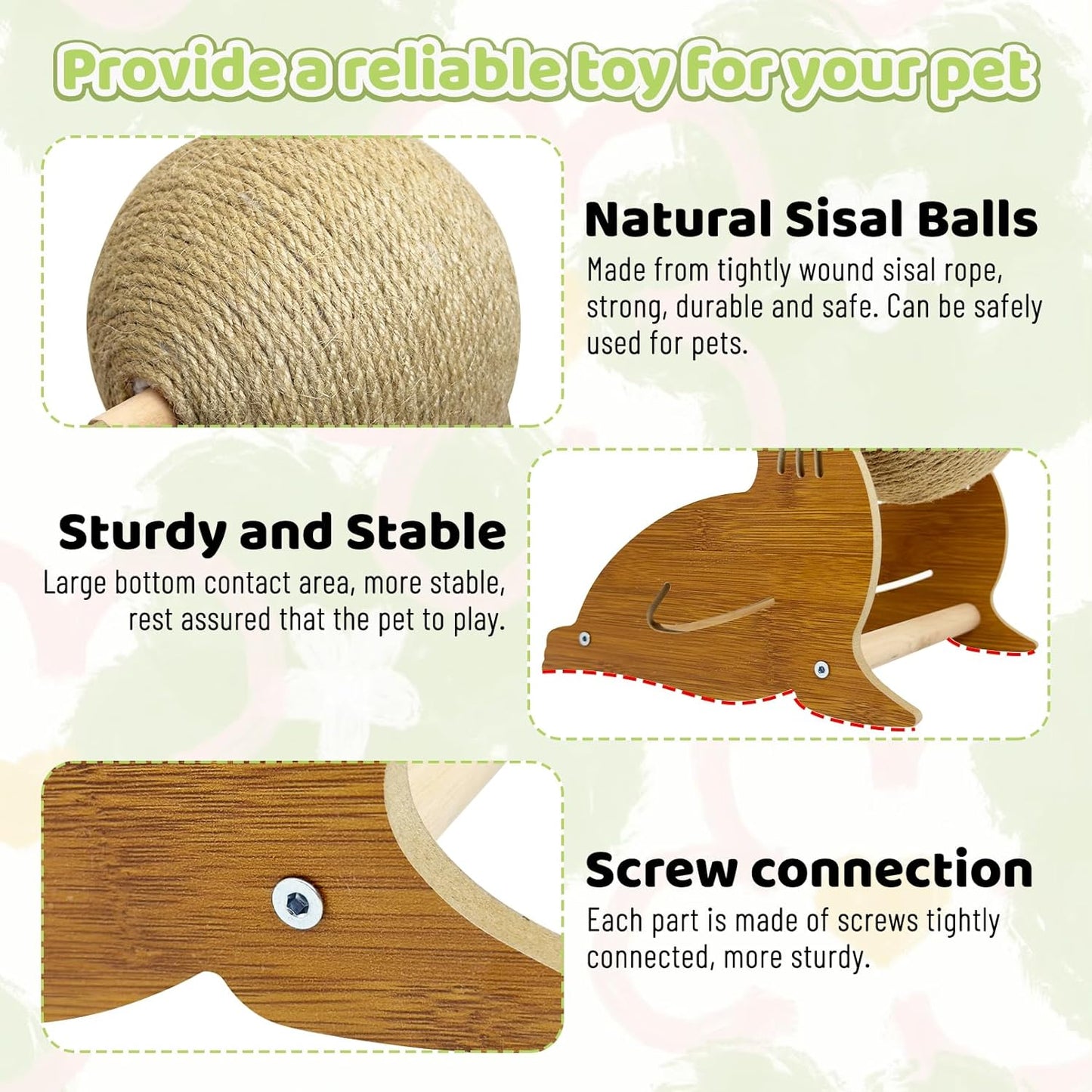 Fhiny Rabbit Scratch Toy, Natural Sisal Bunny Toy Rabbit Scratching Ball Cute Sisal Bunny Claw Scratcher Ball Enrichment Interactive Toy Scratching Post for Kittens Ferrets Sea Lion Shape