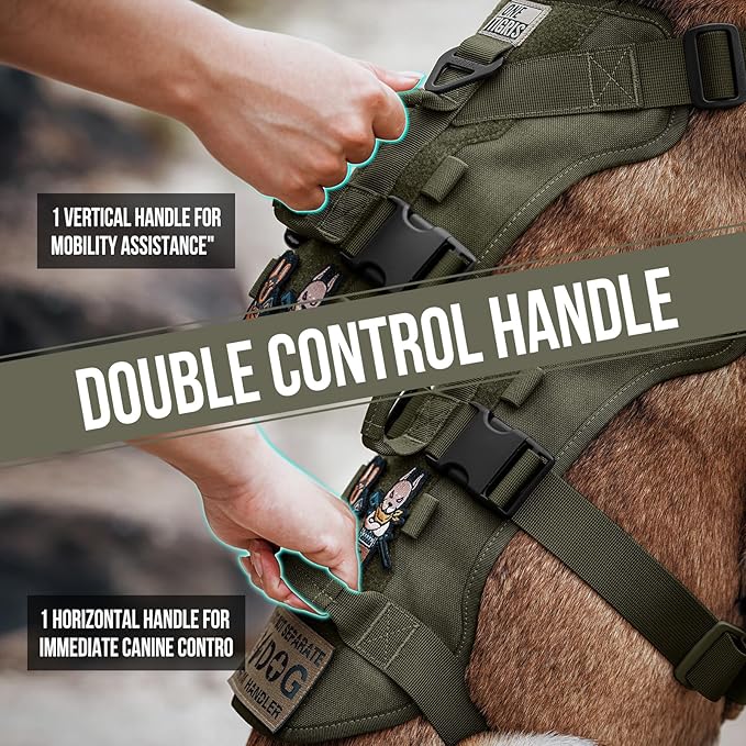 OneTigris Escape Proof Dog Harness, No Pull Dog Harness with Handles, Tactical Multi-Use Support Dogs Harnes for Large Dogs Everyday Wear Walking Hiking Training (Green, X-Large)