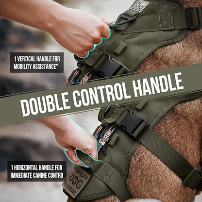 OneTigris Escape Proof Dog Harness, No Pull Dog Harness with Handles, Tactical Multi-Use Support Dogs Harnes for Large Dogs Everyday Wear Walking Hiking Training (Green, Large)