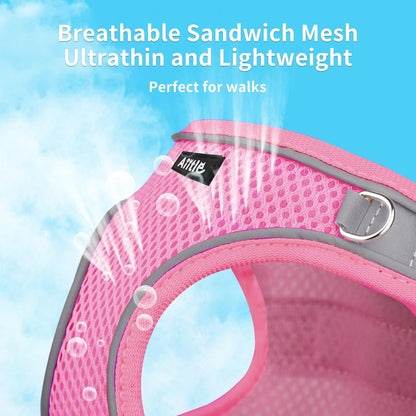 AIITLE Escape Proof Dog Harness - Step in Adjustable Dog Harness No Choke Over with Breathable Mesh for Summer- Outdoor Walking, Camping, Training for Medium Dogs Pure Pink XL