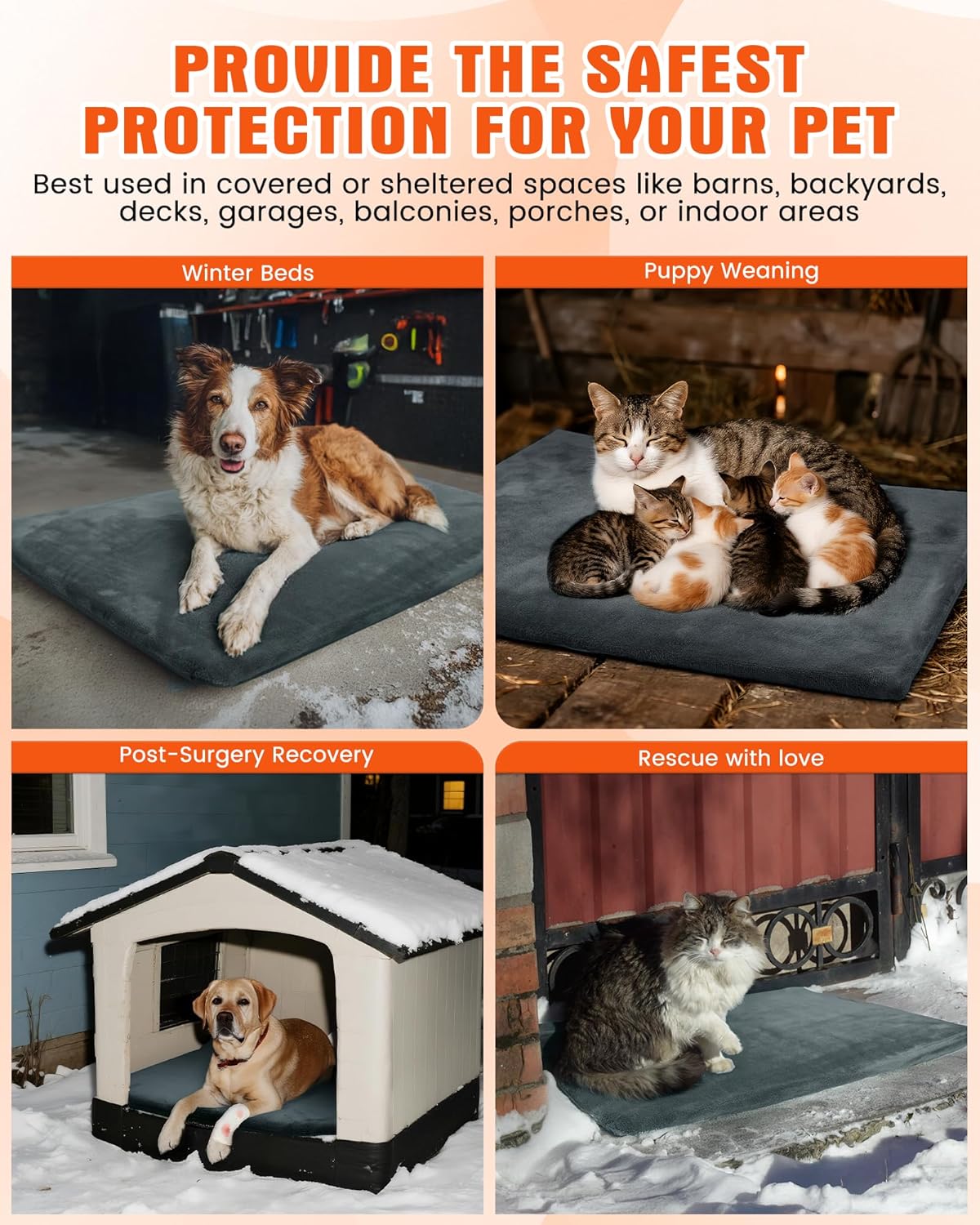 PETNF Outdoor Pet Heating Pad for Cats & Dogs, 100.4-107.6°F Auto Temp Control, Waterproof Fireproof, for Cat House/Dog Kennel/Terrace, Fits Domestic & Stray Pets (Gray 15.7"X27.6")
