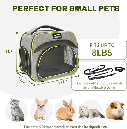 Guinea Pig Cage, Breathable and Collapsible, Small Pet Bag with Safety Leash - for Puppy, Kitten, Bunnies Weighing up to 8 Pounds Designed for Travel, Hiking, Walking and Outdoor Use, Gray Green