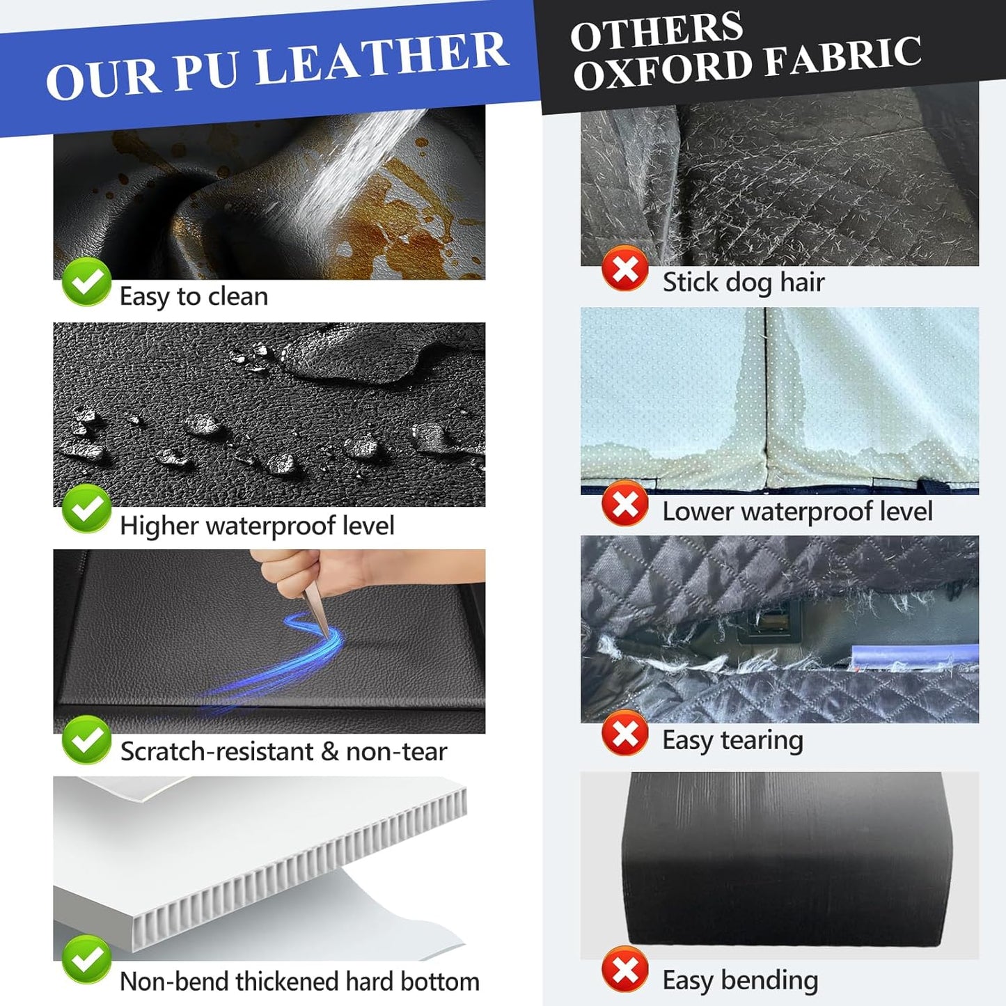 Back Seat Extender for Dogs Truck-Upgraded PU Leather-Dog Pet Seat Cover Back Seat Hard Bottom 500lbs, Anti-Scratch Dog Hammock for Crew Cab Trucks F150, RAM1500, Sierra, Tundra, Silverado