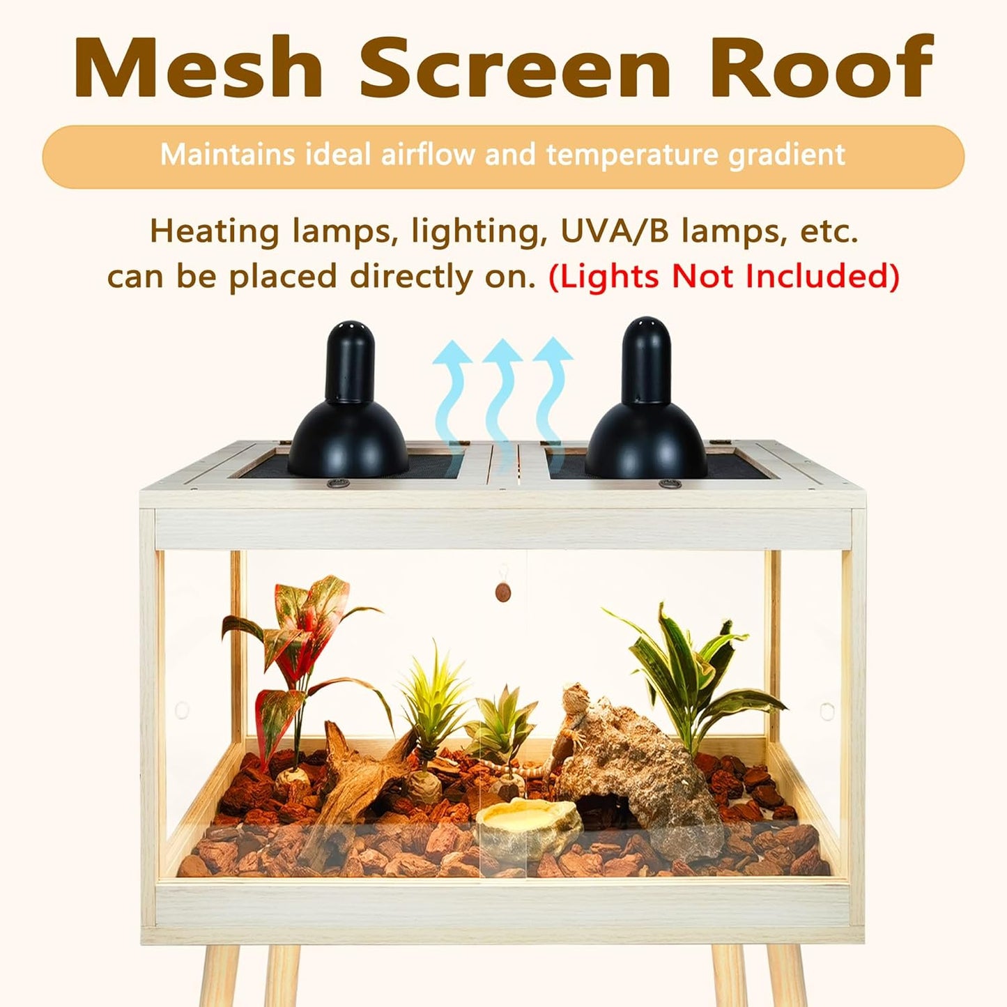 Bearded Dragon Tank with Legs Up to 77 Gallons, Tortoise Habitat with Metal Mesh Top, Reptile Enclosure Lockable Design, Snake Tank (Oak, 24 Gallon, 24" L x 16" W x 40" H)