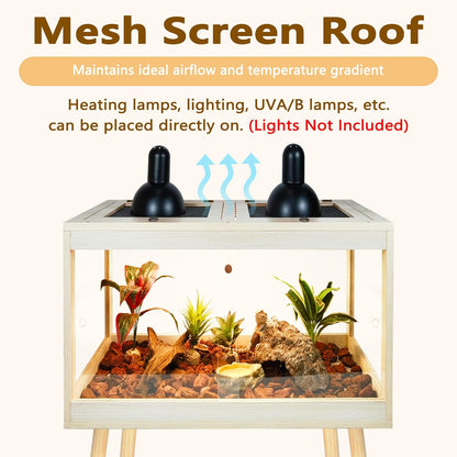 Bearded Dragon Tank with Legs Up to 77 Gallons, Tortoise Habitat with Metal Mesh Top, Reptile Enclosure Lockable Design, Snake Tank (Oak, 24 Gallon, 24" L x 16" W x 40" H)