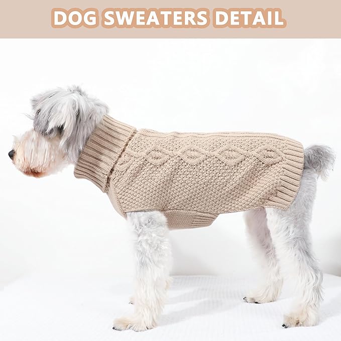Dog Sweaters Small Dog Clothes Winter Turtleneck Puppy Sweater Warm Pet Cat Sweater Doggy Pullover Outfit with Twisted Design XS~XL(Beige, Medium)