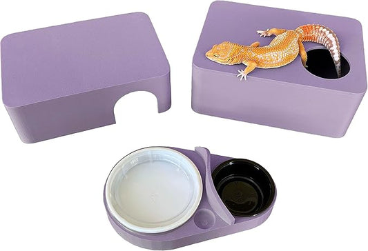 Reptile Hide, 3in1 Hide Box, Humid Hide, Food Dish, for Leopard Gecko, Lizard, Corn Snake, hognose Snake Provides shelter and Humidity for Egg and Shedding (Mystic Purple)