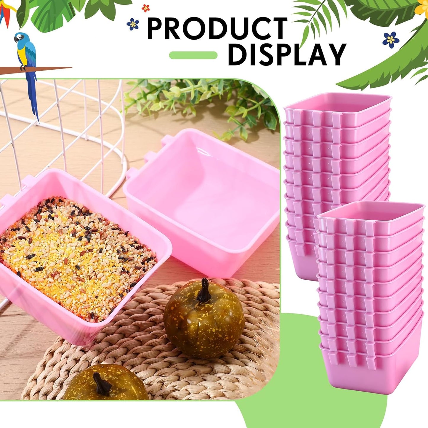 Maxdot 20 Pcs Cage Cups Chicken Feeder Waterer 16 oz Birds Feeders Hanging Bunny Cage Chicken Water Bowl for Pet Parrot Rooster Parakeet Gamefowl Poultry Pigeon Wire Hutch (Pink)