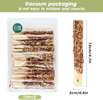 Abizoo Natural Rabbit Chew Toys - 10 Sweet Bamboo Sticks for Rabbits, Guinea Pigs, Chinchillas & Hamsters - Healthy Wooden Snacks for Teeth