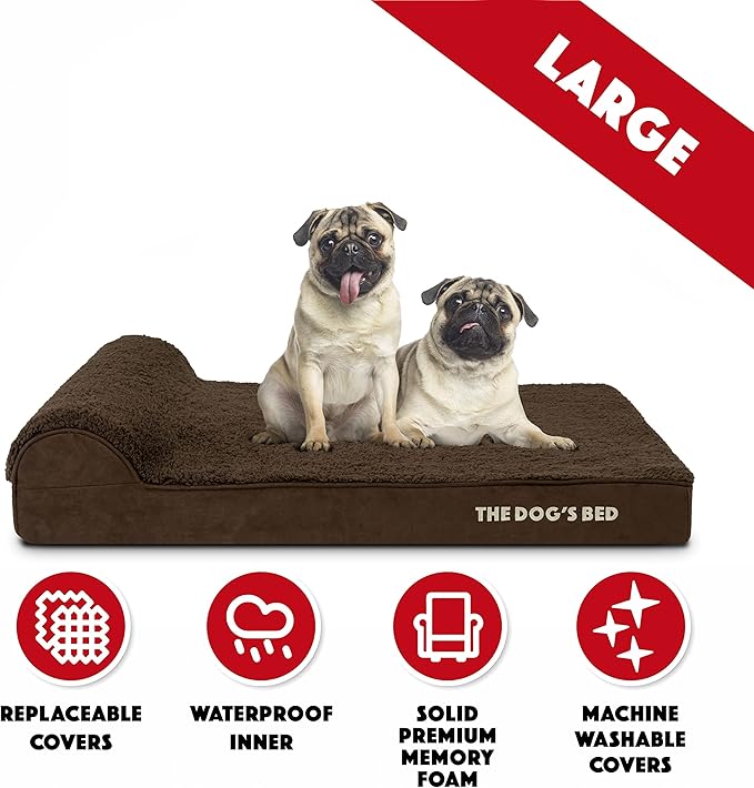 The Dog’s Bed Orthopedic Headrest Dog Bed Large Brown, Memory Foam, Pain Relief for Arthritis, Hip & Elbow Dysplasia, Post Surgery, Lameness, Waterproof Washable Cover